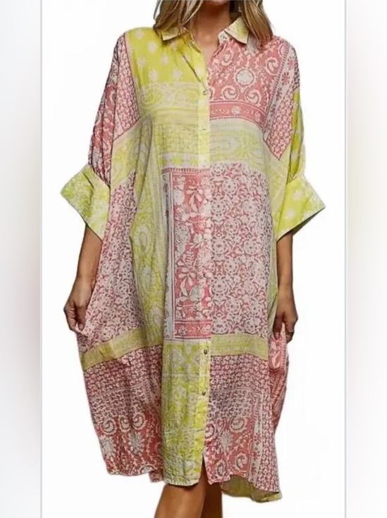 POL Tops - NWOT POL VIBRANT HALF SLEEVE BUTTON DOWN DRESS